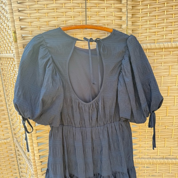 Moon River Navy Puff-Sleeve Tiered Bohemian Maxi Dress Size M Babydoll - Picture 6 of 7